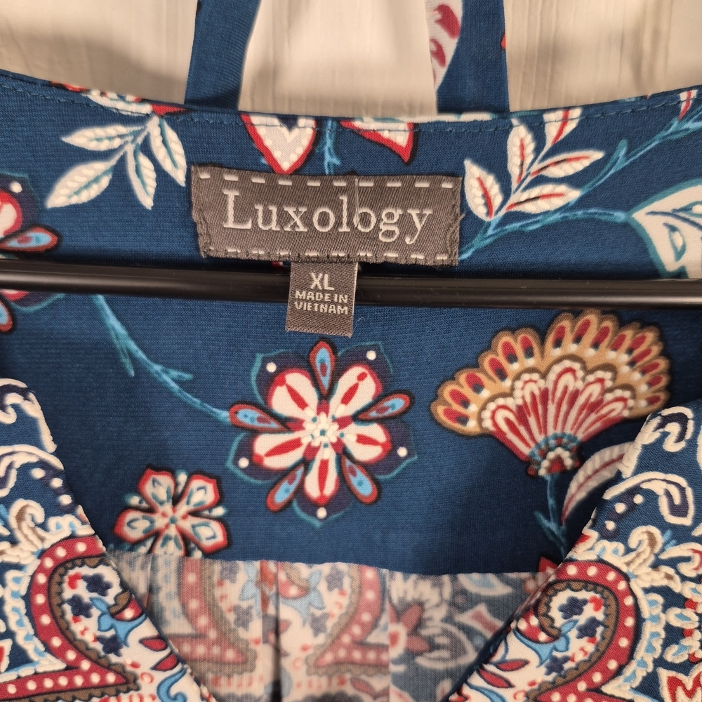 Luxology Teal Boho Mandala Print Faux Wrap Dress XL Coastal Bohemian - Picture 8 of 9